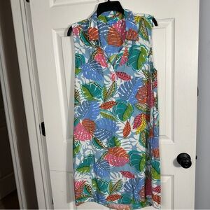 blueginger tropical rayon dress, size large, flowy, lightweight, summer